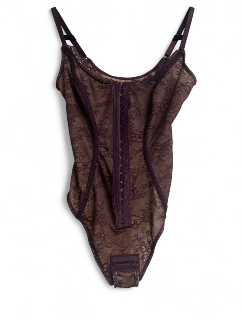 One Piece Lace Purple Mesh Corset Top Shapewear Backless Thong Size Small